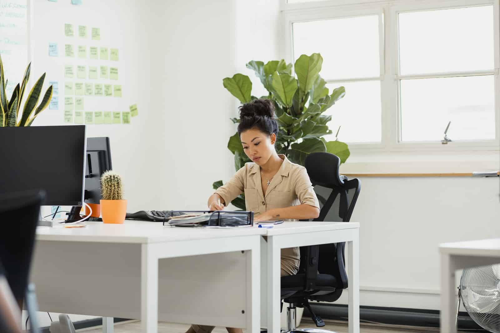 woman working on business plan
