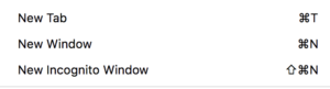 New Incognito window drop down menu