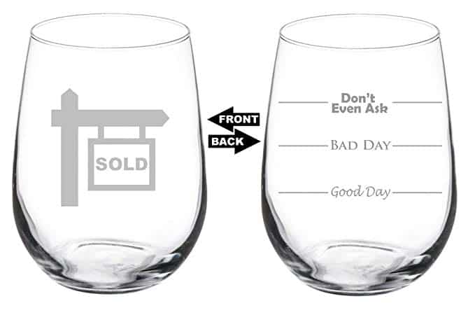 Real estate sold wine glass engraved