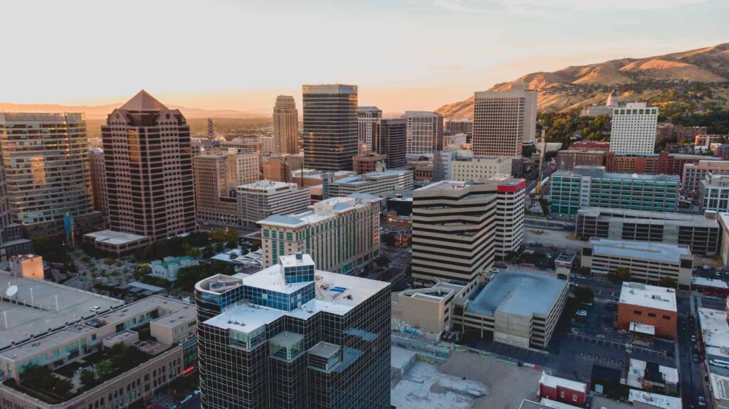 Aerial view of downtown Salt Lake City.