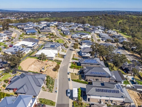 Aerial view of new homes