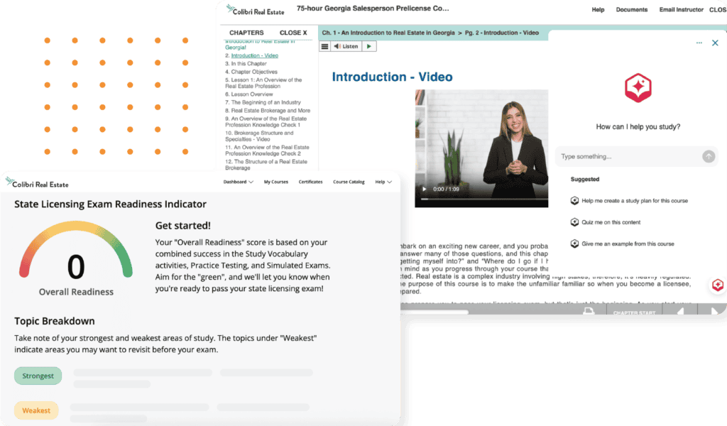 CRE exam prep dashboard screens